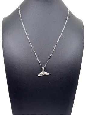Vintage Sterling Silver Whale Tail Pendant Necklace